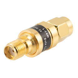 Picture of 2W/10 dB Fixed Attenuator, SMA Male to SMA Female Brass Gold Body Up to 18 GHz