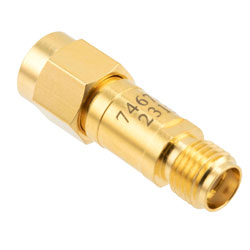 Picture of 10 dB Fixed Attenuator SMA Male (Plug) to SMA Female (Jack) DC to 12 GHz Rated to 2 Watts, Brass Body, 1.35:1 VSWR