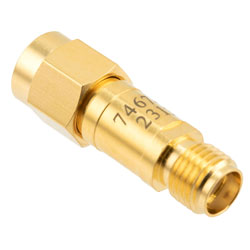 Picture of 15 dB Fixed Attenuator SMA Male (Plug) to SMA Female (Jack) DC to 12 GHz Rated to 2 Watts, Brass Body, 1.35:1 VSWR