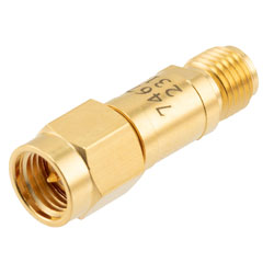 Picture of 4 dB Fixed Attenuator SMA Male (Plug) to SMA Female (Jack) DC to 12 GHz Rated to 2 Watts, Brass Body, 1.35:1 VSWR