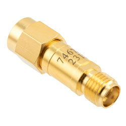 Picture of 4 dB Fixed Attenuator SMA Male (Plug) to SMA Female (Jack) DC to 12 GHz Rated to 2 Watts, Brass Body, 1.35:1 VSWR