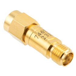 Picture of 5 dB Fixed Attenuator SMA Male (Plug) to SMA Female (Jack) DC to 12 GHz Rated to 2 Watts, Brass Body, 1.35:1 VSWR