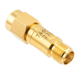 Picture of 7 dB Fixed Attenuator SMA Male (Plug) to SMA Female (Jack) DC to 12 GHz Rated to 2 Watts, Brass Body, 1.35:1 VSWR