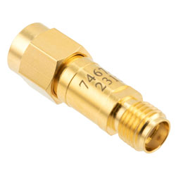 Picture of 9 dB Fixed Attenuator SMA Male (Plug) to SMA Female (Jack) DC to 12 GHz Rated to 2 Watts, Brass Body, 1.35:1 VSWR