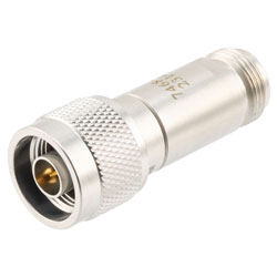 Picture of 30 dB Fixed Attenuator N Male (Plug) to N Female (Jack) DC to 12 GHz Rated to 2 Watts, Brass Body, 1.35:1 VSWR