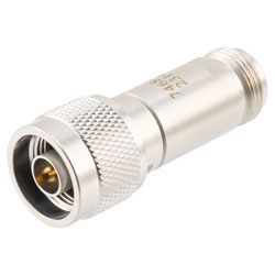 5 dB Fixed Attenuator N Male (Plug) to N Female (Jack) DC to 12 GHz Rated  to 2 Watts, Brass Body, 1.35:1 VSWR