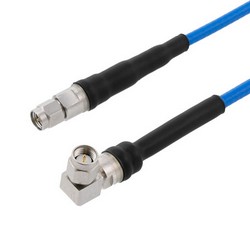 Picture of SMA Male to SMA Male Right Angle Cable Using 402SS Series Coax with Heavy Duty Boot, 1.5 ft