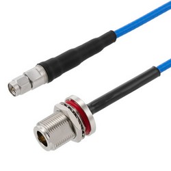 Picture of SMA Male to N Female Bulkhead Cable Using 402SS Series Coax with Heavy Duty Boot, 3.0 ft