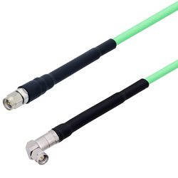 Picture of Low Loss SMA Male to SMA Male Right Angle Cable Assembly with Heavy Duty Heat Shrink Boot using LL142 Coax, 1 FT