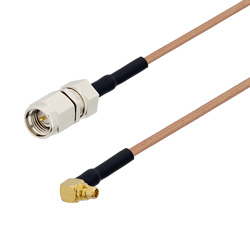 Picture of SMA Male to MMCX Plug Right Angle Cable Assembly using RG178 Coax, 3 FT