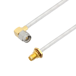 Picture of SMA Male Right Angle to SMA Female Bulkhead Cable Assembly using LC141TB Coax, 2 FT