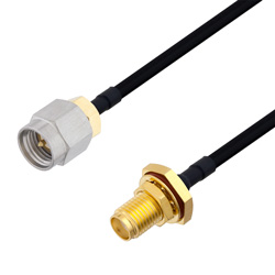 Picture of SMA Male to SMA Female Bulkhead Cable Assembly using LC141TBJ Coax, 1 FT