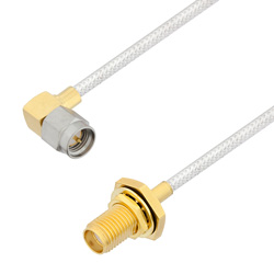 Picture of SMA Male Right Angle to SMA Female Bulkhead Cable Assembly using LC085TB Coax, 4 FT