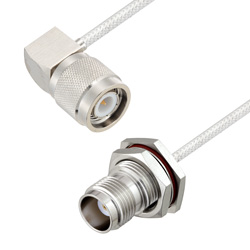 Picture of TNC Male Right Angle to TNC Female Bulkhead Cable Assembly using LC085TB Coax, 3 FT