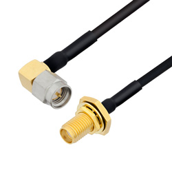 Picture of SMA Male Right Angle to SMA Female Bulkhead Cable Assembly using LC085TBJ Coax, 10 FT
