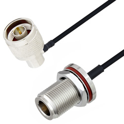 Picture of N Male Right Angle to N Female Bulkhead Cable Assembly using LC085TBJ Coax, 4 FT