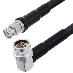 Picture of Low Loss BNC Male to N Male Right Angle Cable Assembly using LMR-400 Coax, 4 FT with Times Microwave Components