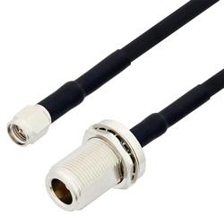 Picture of SMA Male to N Female Bulkhead Cable Assembly using RG223 Coax, 1.5 FT