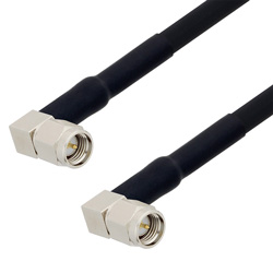 Picture of SMA Male Right Angle to SMA Male Right Angle Cable Assembly using RG223 Coax, 1.5 FT