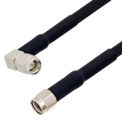 Picture of SMA Male Right Angle to Reverse Polarity SMA Male Cable Assembly using RG223 Coax, 2 FT