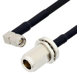 Picture of SMA Male Right Angle to N Female Bulkhead Cable Assembly using RG223 Coax, 10 FT