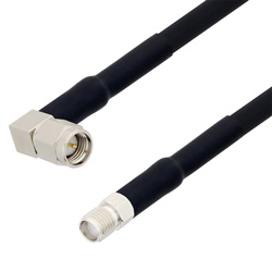 Picture of SMA Male Right Angle to SMA Female Cable Assembly using RG223 Coax, 1.5 FT