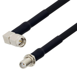 Picture of SMA Male Right Angle to SMA Female Bulkhead Cable Assembly using RG223 Coax, 3 FT