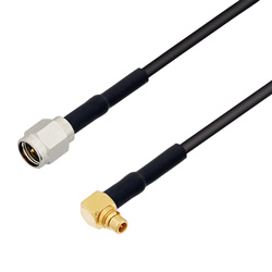Picture of Low Loss SMA Male to MMCX Plug Right Angle Cable Assembly using 100 Series Coax, 10 FT