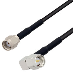 Picture of Low Loss SMA Male Right Angle to Reverse Polarity SMA Plug Cable Assembly using 100 Series Coax, 1.5 FT