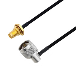 Picture of N Male Right Angle to SMA Female Bulkhead Cable Assembly using LC141TBJ Coax, 2 FT