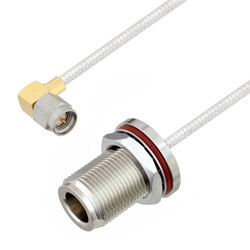 Picture of SMA Male Right Angle to N Female Bulkhead Cable Assembly using LC085TB Coax, 1.5 FT
