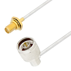 Picture of N Male Right Angle to SMA Female Bulkhead Cable Assembly using LC085TB Coax, 1.5 FT