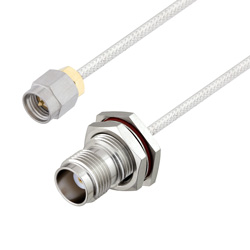 Picture of Precision SMA Male to TNC Female Bulkhead Semi-Flexible Cable Assembly using LC085TB Coax, 4 FT , LF Solder