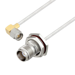 Picture of Precision SMA Male Right Angle to TNC Female Bulkhead Semi-Flexible Cable Assembly using LC085TB Coax, 4 FT , LF Solder