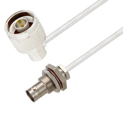 Picture of BNC Female Bulkhead to N Male Right Angle Cable Assembly using LC085TB Coax, 1.5 FT