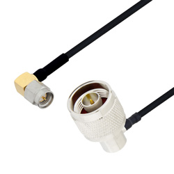 Picture of SMA Male Right Angle to N Male Right Angle Cable Assembly using LC085TBJ Coax, 2 FT with HeatShrink