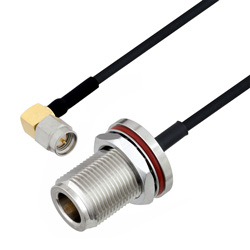 Picture of SMA Male Right Angle to N Female Bulkhead Cable Assembly using LC085TBJ Coax, 1 FT