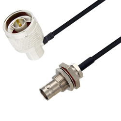 Picture of BNC Female Bulkhead to N Male Right Angle Cable Assembly using LC085TBJ Coax, 3 FT