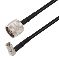 Picture of N Male to SMA Male Right Angle Cable Assembly using RG58 Coax, 1.5 FT