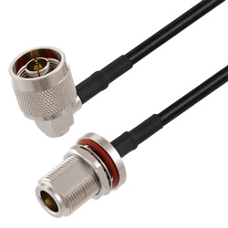 Picture of N Male Right Angle to N Female Bulkhead Cable Assembly using RG58 Coax, 6 FT