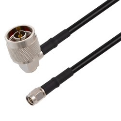 Picture of N Male Right Angle to SMA Male Cable Assembly using RG58 Coax, 10 FT