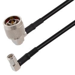Picture of N Male Right Angle to SMA Male Right Angle Cable Assembly using RG58 Coax, 3 FT