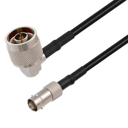 Picture of N Male Right Angle to BNC Female Cable Assembly using RG58 Coax, 10 FT
