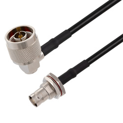 Picture of N Male Right Angle to BNC Female Bulkhead Cable Assembly using RG58 Coax, 2 FT