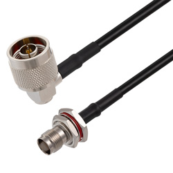 Picture of N Male Right Angle to TNC Female Bulkhead Cable Assembly using RG58 Coax, 6 FT