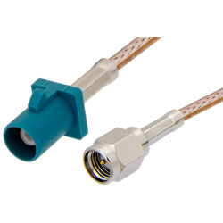 Picture of SMA Male to Water blue FAKRA Plug Cable Assembly using RG-316 Coax, 2 FT