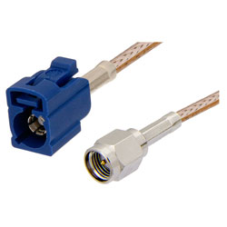 Picture of SMA Male to Blue FAKRA Jack Cable Assembly using RG-316 Coax, 3 FT