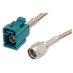 Picture of SMA Male to Water blue FAKRA Jack Cable Assembly using RG-316 Coax, 3 FT