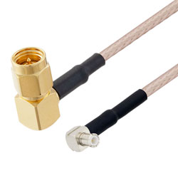 Picture of SMA Male Right Angle to MCX Plug Right Angle Cable Assembly using RG-316 Coax, 3 FT