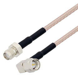 Picture of SMA Male Right Angle to SMA Female Cable Assembly using RG-316 Coax, 1 FT with HeatShrink, LF Solder